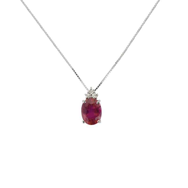 Pendente Oro bianco 18K con Diamanti e Rubino Tondo