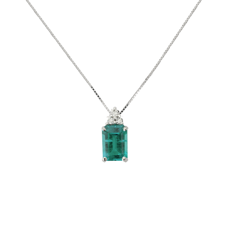 Pendente Oro bianco 18K con Diamanti e Smeraldo Quadrato