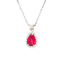 Pendente oro bianco 18K con diamanti con rubino centrale a goccia