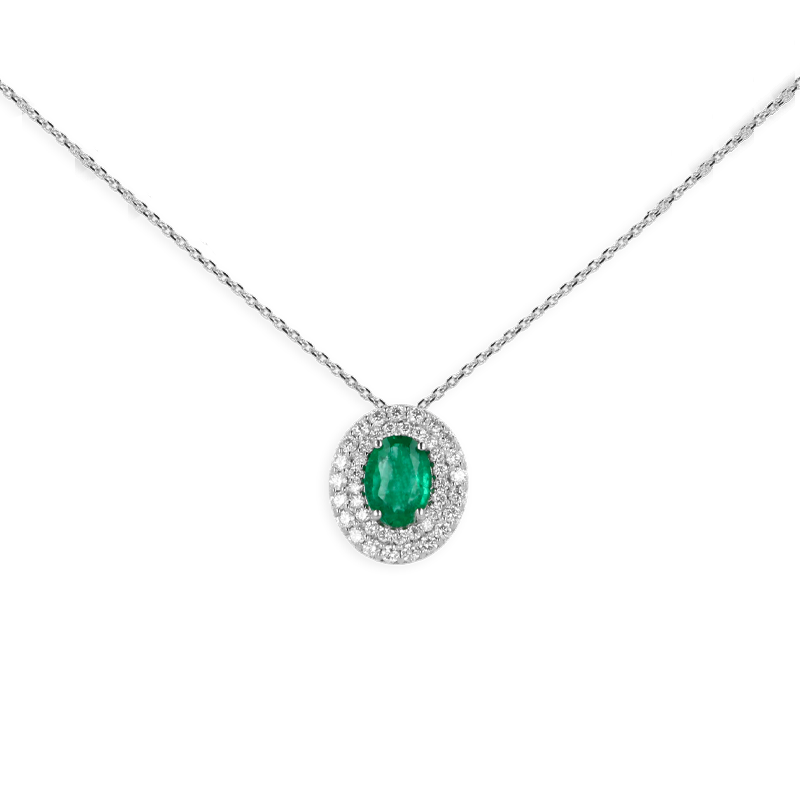Pendente in oro Bianco 18K Diamanti e Centrale Smeraldo