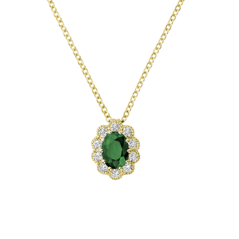 Pendente Oro giallo 18K con Diamanti e Smeraldo