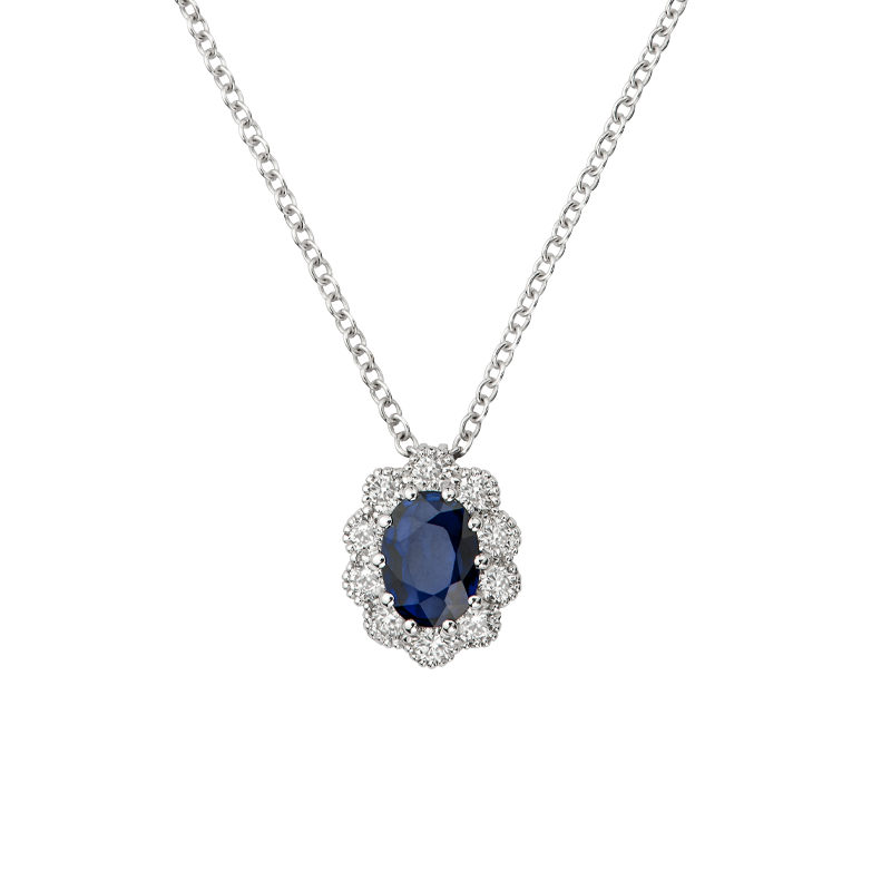 Pendente Oro bianco 18K con Diamanti e Zaffiro