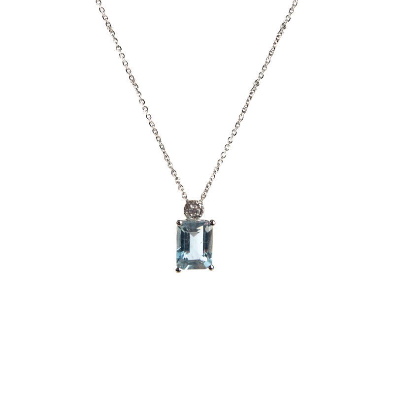 Pendente Oro bianco 18K con Diamanti Acquamarina da 1.00 a 1.45 ct