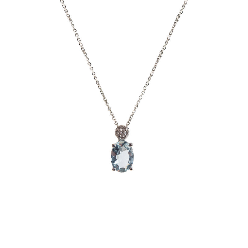 Pendente Oro bianco 18K con Diamanti e Acquamarina da 0.70 a 1.15 ct