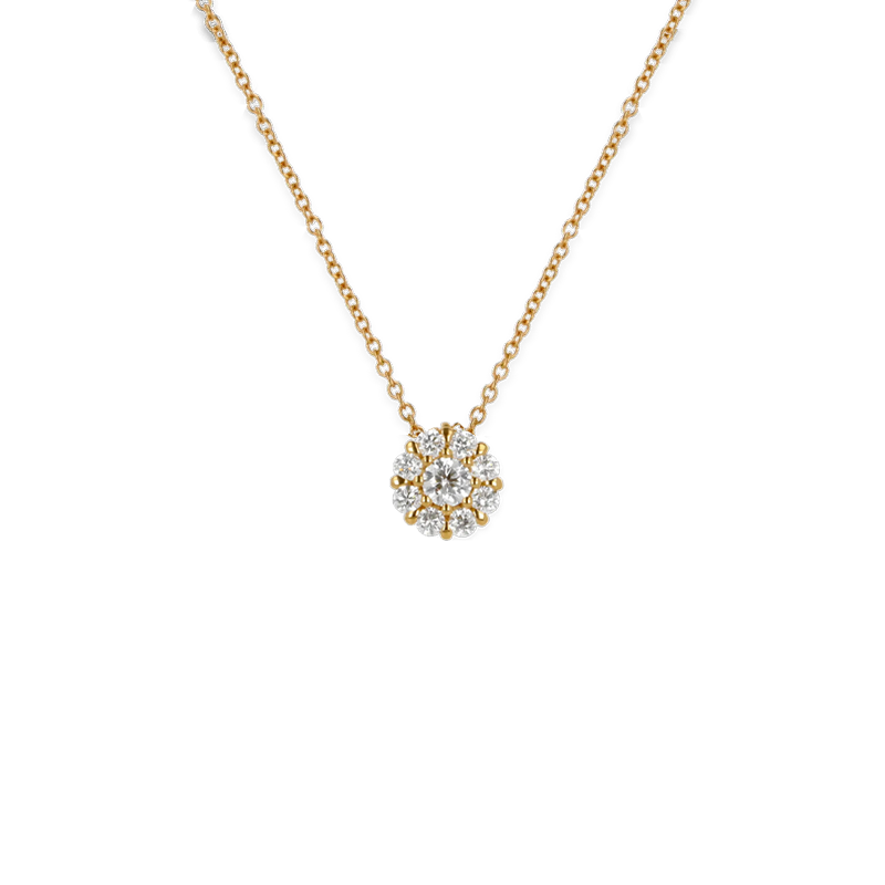 Pendente Oro Giallo 18K con Diamante Centrale e Contorno di Diamanti