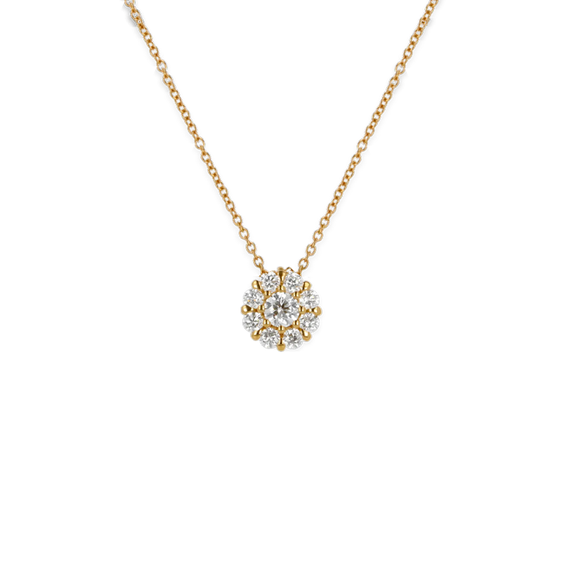 Pendente Oro Giallo 18K con Diamante Centrale e Contorno di Diamanti