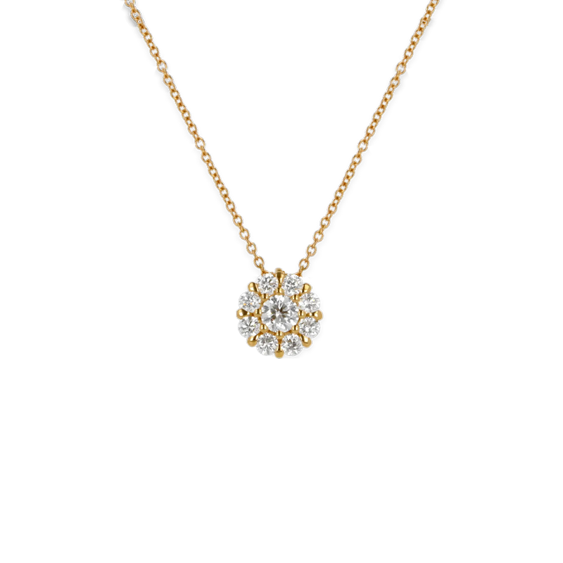 Pendente Oro Giallo 18K con Diamante Centrale e Contorno di Diamanti