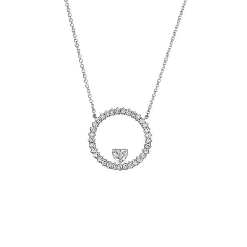 Ciondolo in oro bianco 18K con diamanti con cuore