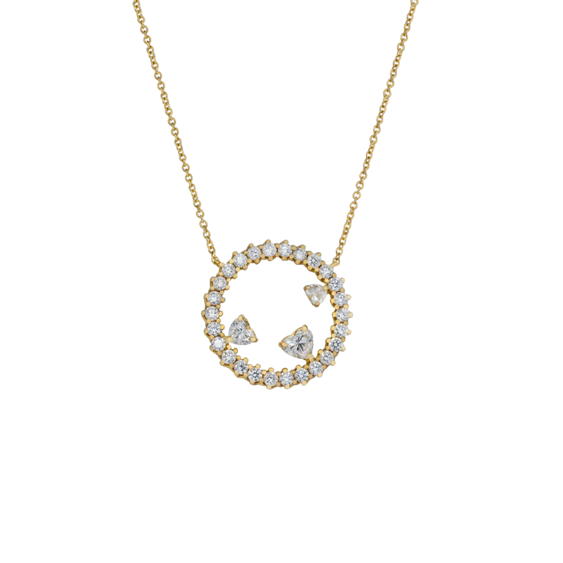 Ciondolo in oro giallo 18K con diamanti con 3 cuori