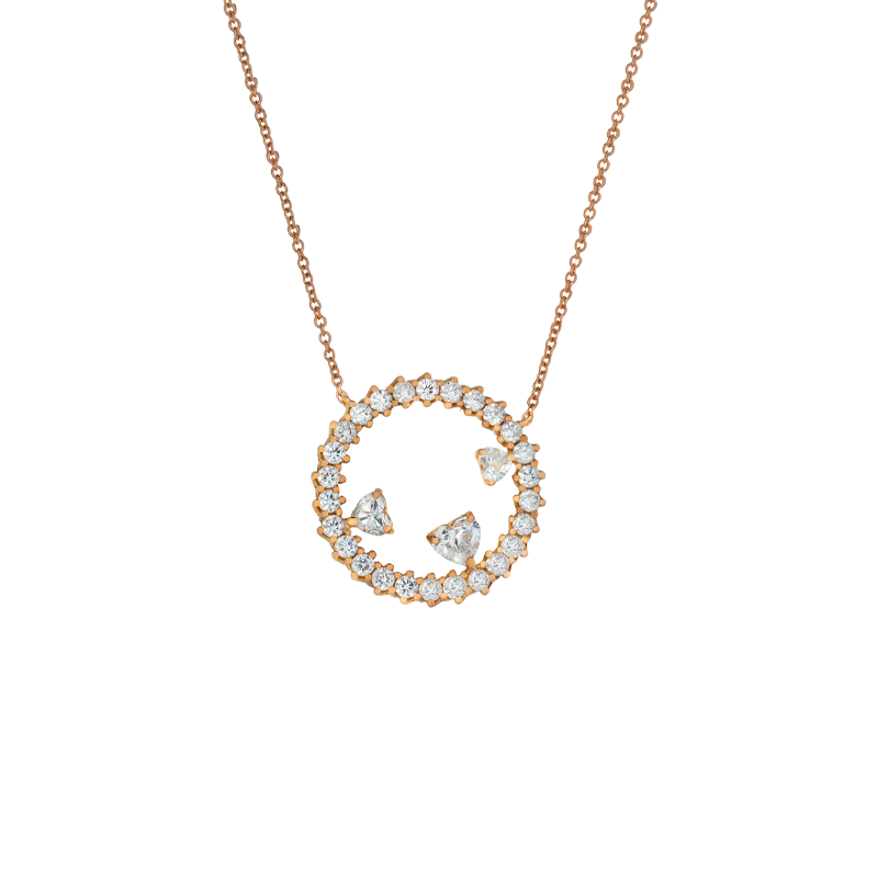 Ciondolo in oro rosa 18K con diamanti con 3 cuori