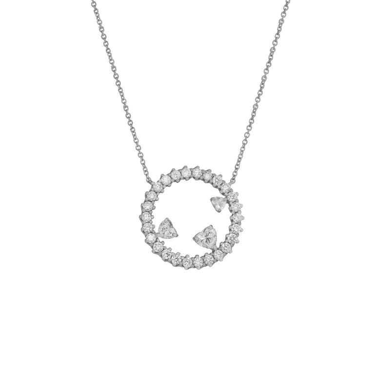 Ciondolo in oro bianco 18K con diamanti con 3 cuori