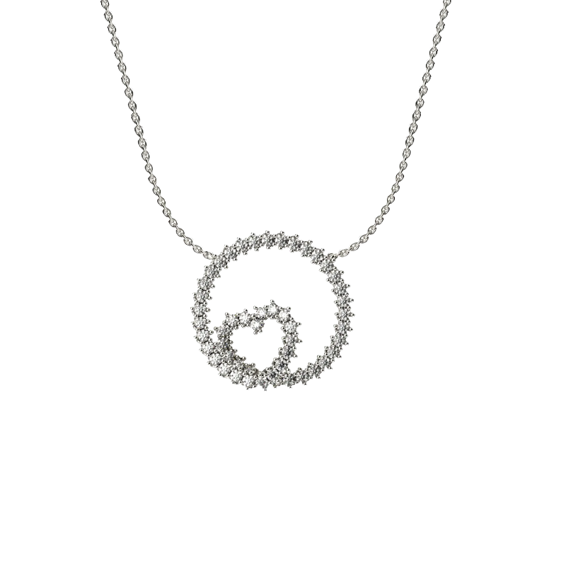 Pendente oro bianco 18K a cerchio cuore intrecciato