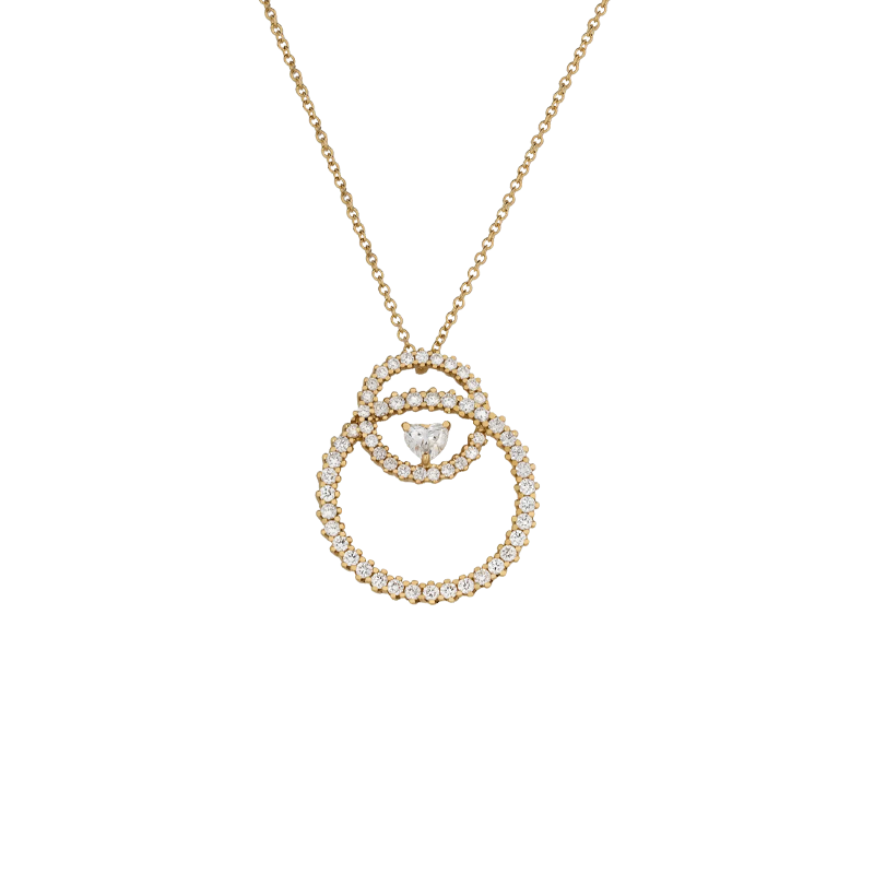 Ciondolo in oro giallo 18K con diamanti con cuore