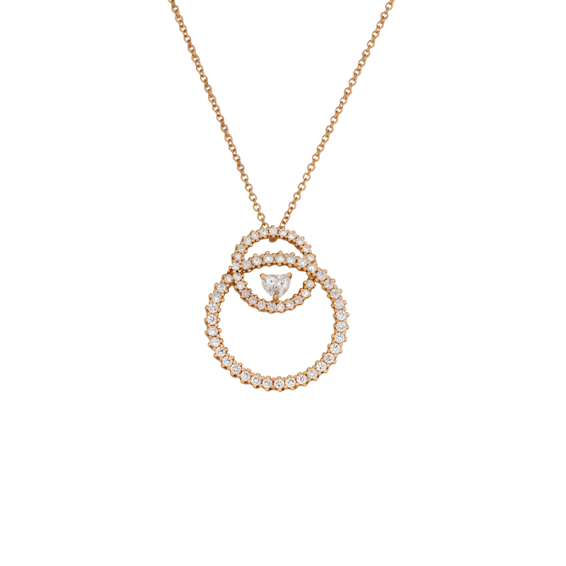 Ciondolo in oro rosa 18K con diamanti con cuore