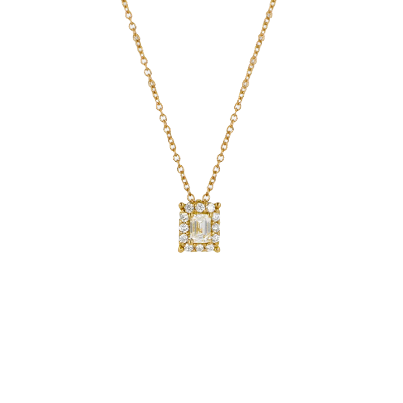 Pendente Oro Giallo 18K con Diamanti Round e Emerald Cut
