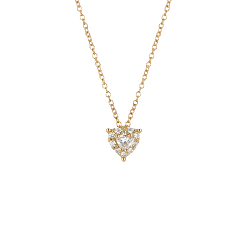 Pendente Oro Giallo 18K con Diamanti Round e Heart Cut