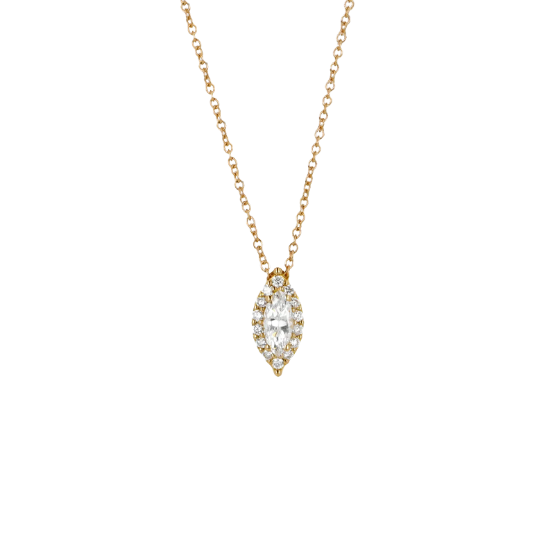 Pendente Oro Giallo 18K con Diamanti Round e Navette Cut