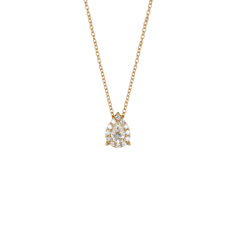 Pendente Oro Giallo 18K con Diamanti Round e Pear Cut