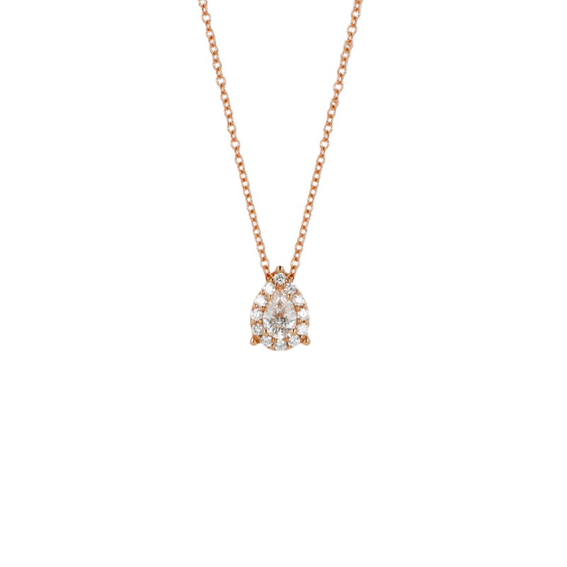 Pendente Oro Rosa 18K con Diamanti Round e Pear Cut