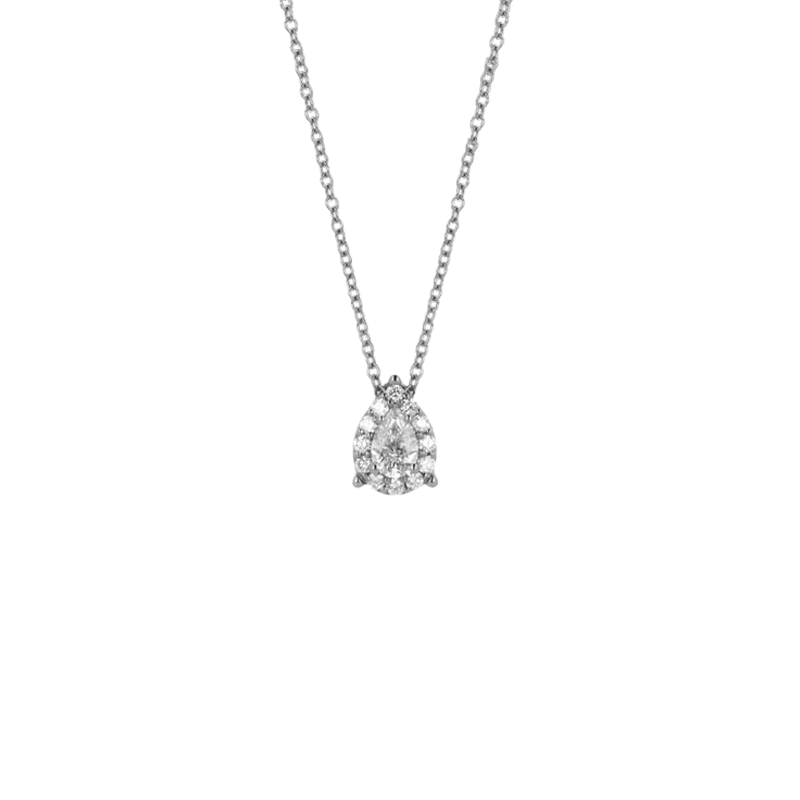 Pendente Oro Bianco 18K con Diamanti Round e Pear Cut