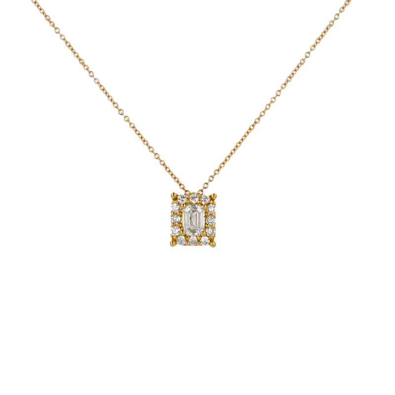 Pendente grande oro giallo 18K con diamanti con centrale emerald cut