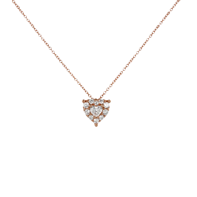 Pendente grande oro rosa 18K con diamanti con centrale heart cut