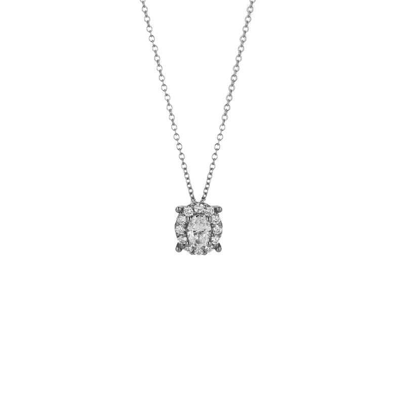 Pendente grande oro bianco 18K con diamanti con centrale oval cut