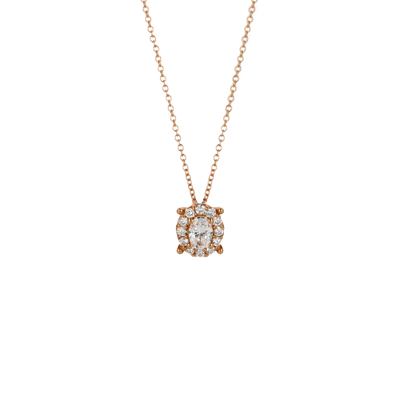 Pendente grande oro rosa 18K diamanti con centrale oval cut