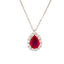 Pendente oro bianco 18K con diamanti con rubino centrale a goccia