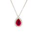 Pendente oro bianco 18K con diamanti con rubino centrale a goccia