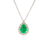 Pendente oro bianco 18K con diamanti con smeraldo centrale a goccia
