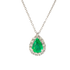 Pendente oro bianco 18K con diamanti con smeraldo centrale a goccia