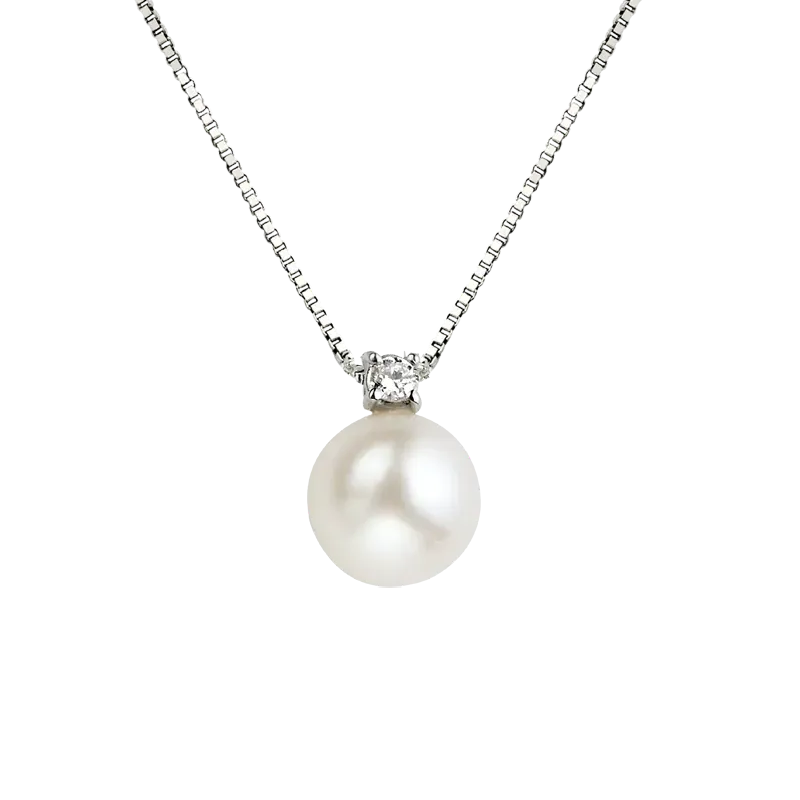 Pendente Oro bianco 18K e Perla da 4 mm a 9.5 mm con diamanti da 0.01 a 0.03 ct