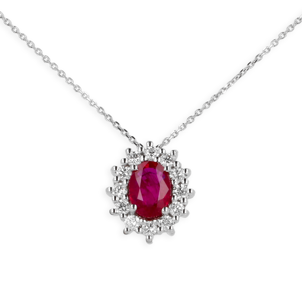 Ciondolo in oro Bianco 18K Diamanti e Centrale Rubino