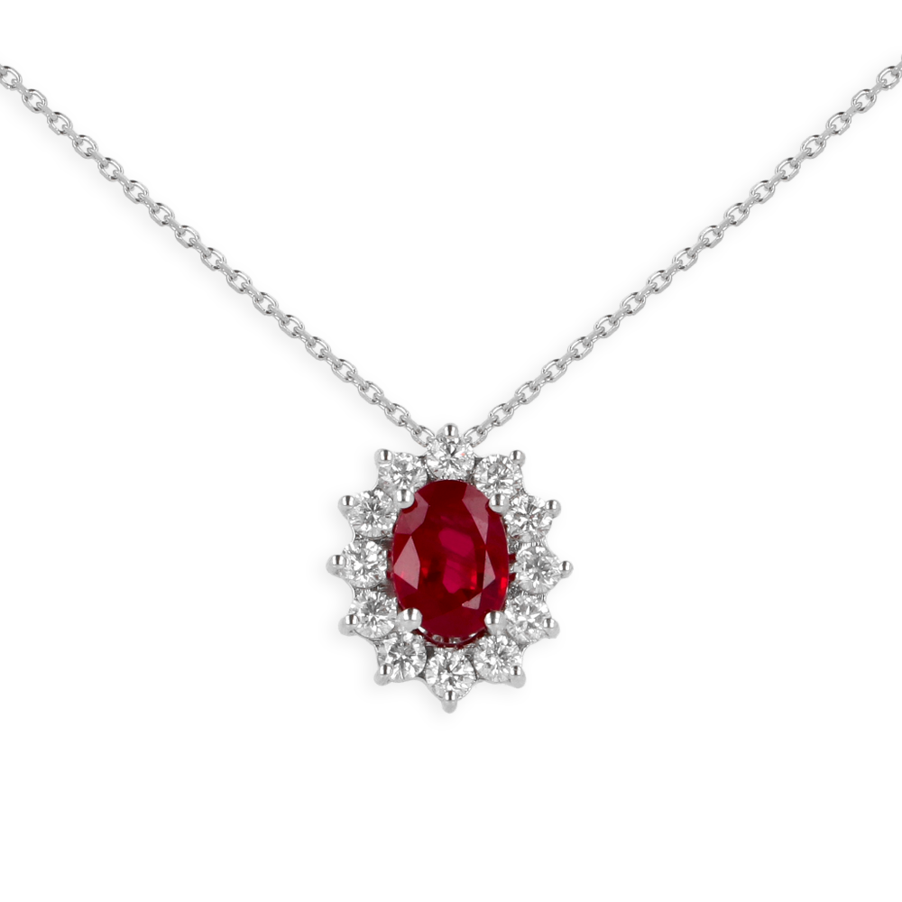 Ciondolo in oro Bianco 18K Diamanti e Centrale Rubino