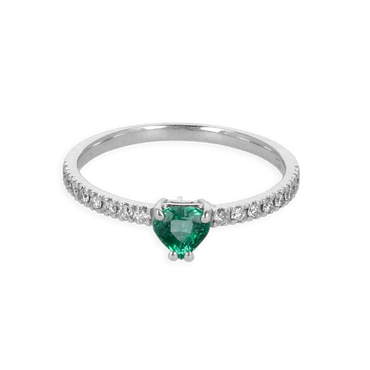 Anello in Oro Bianco 18K con diamanti e Smeraldo