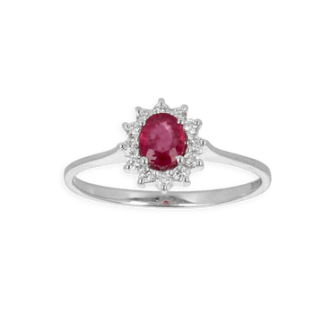 Anello in Oro Bianco 18K diamanti con Centrale Rubino