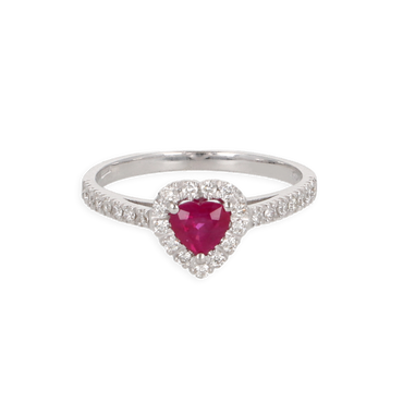 Anello Fedina in Oro Bianco 18K diamanti con Centrale Cuore Zaffiro