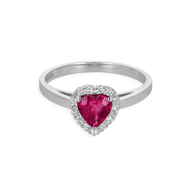Anello in Oro Bianco 18K con diamanti con Centrale Cuore Rubino