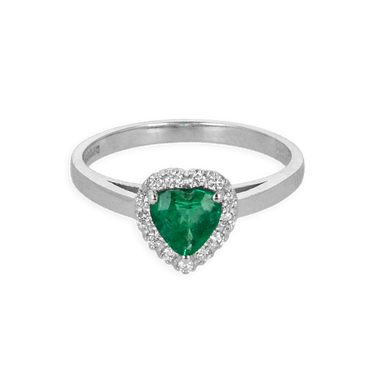 Anello in Oro Bianco 18K con diamanti con Centrale Cuore Smeraldo