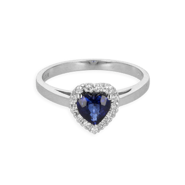 Anello in Oro Bianco 18K con diamanti con Centrale Cuore Zaffiro