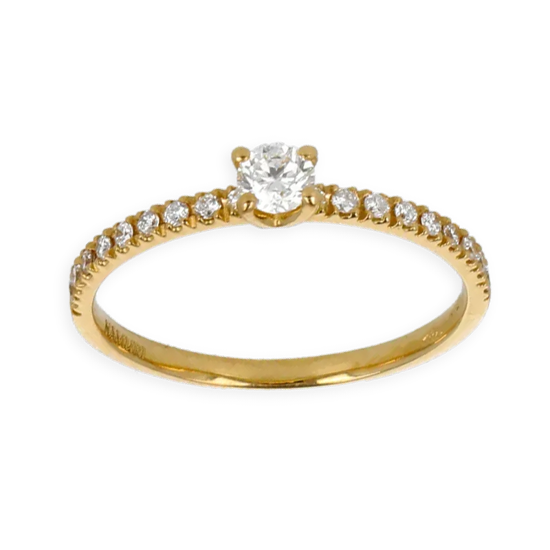 Fedina Oro Giallo 18K con Diamanti con Centrale Round da 0.32 a 0.41 ct