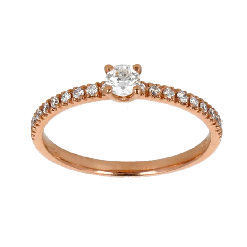 Fedina Oro Rosa 18K con Diamanti con Centrale Round da 0.32 a 0.41 ct