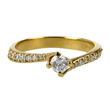 Anello oro giallo 18K con diamanti con centrale round da 0.32 a 0.46 ct