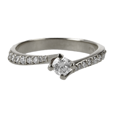 Anello oro bianco 18K con diamanti con centrale round da 0.32 a 0.46 ct