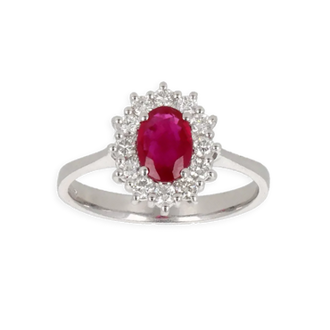 Anello in oro bianco 18K con diamanti con centrale Rubino