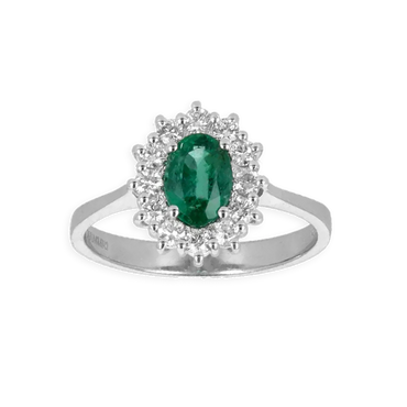 Anello in oro bianco 18K con diamanti con centrale Smeraldo