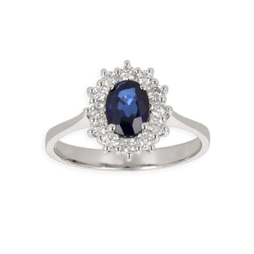 Anello in oro bianco 18K con diamanti con centrale Zaffiro