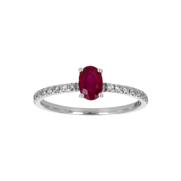 Anello in Oro Bianco 18K con diamanti e Rubino
