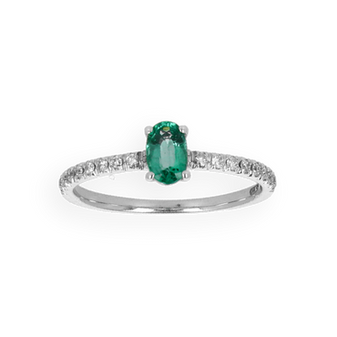 Anello in Oro Bianco 18K con diamanti e Smeraldo